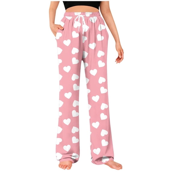 QNANSPI Pajama Pants for Women, Womens Pajama Bottoms, Unisex Valentines Day Print Drawstring Elastic Waist Relaxed Pajama Pants