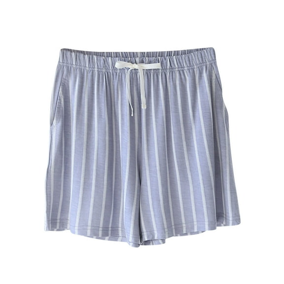 QNANSPI Pajama Shorts for Women, Womens Pajama Bottoms, Womens Fashion Striped Drawstring Pocket Lightweight Loose Casual Home Sleep Shorts
