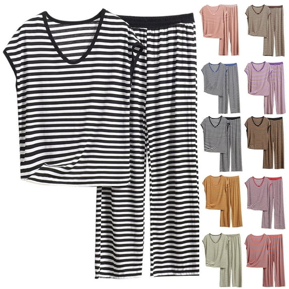 QNANSPI Pajamas for Women Set,Print Loose T-shirt Sleeveless Pajama Set,Women's Round Neck Sleeveless Loose T-shirt Loose Pants Home Wear Two-Piece Pajama Sets
