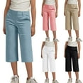 thumbnail image 1 of QNANSPI Pants for Boys and Girls,Capris Pants for Girls,4-14 Years Kids Solid Color Elastic Waist Straight Pants Capris with Pocket, 1 of 4