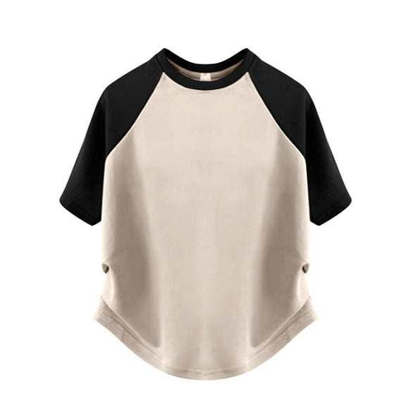QNANSPI Plus Size Girls and Boys Summer Tops,Short Sleeve Tops for Kids,Summer Children's Girls' Color Matching Waist Versatile Short-sleeved T-shirt Tops For Middle And Large Children