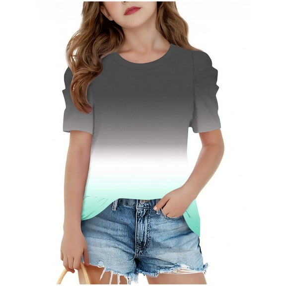 QNANSPI Plus Size Girls and Boys Summer Tops,Short Sleeve Tops for Kids,Summer And Spring Printed Fashion Children's Round Neck Short Sleeve School Blouse Printed T-shirt Shirt