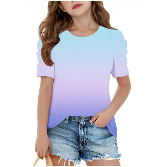 QNANSPI Plus Size Girls and Boys Summer Tops,Short Sleeve Tops for Kids,Summer And Spring Printed Fashion Children's Round Neck Short Sleeve School Blouse Printed T-shirt Shirt