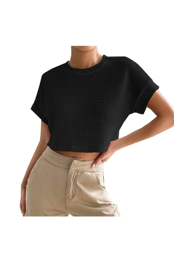 Short Sleeve Shirts for Women, Womens Casual Tops, Women's Summer Crew Neck Short Sleeve T Shirt Solid Color Pineapple Print Casual Daily Basic Top