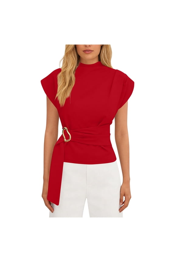 Short Sleeve Shirts for Women, Womens Casual Tops, Women's V Neck Short Sleeve Top Solid Color Wrap Front Ruched Casual Daily Basic Top