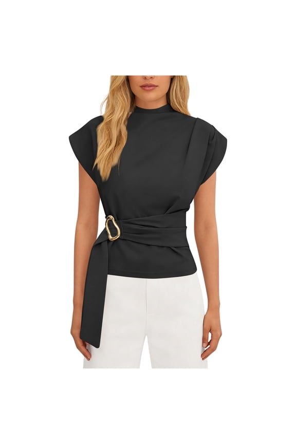 Short Sleeve Shirts for Women, Womens Casual Tops, Women's V Neck Short Sleeve Top Solid Color Wrap Front Ruched Casual Daily Basic Top