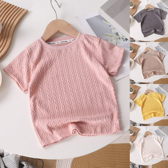 QNANSPI Short Sleeve Tops for Boys and Girls,Kids Casual Short Sleeve T-shirt,1-10 Years Children's Fashion Solid Color Thread Knitted Breathable Hollow Short Sleeve Round Neck Top/Shirt