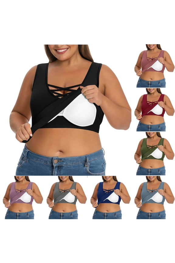 Sleeveless Shirts for Women, Womens Casual Tops, Women's Plus Size Solid Color Sleeveless Tank Top Built in Bra Wireless Seamless Outer Home Layering Casual Wear