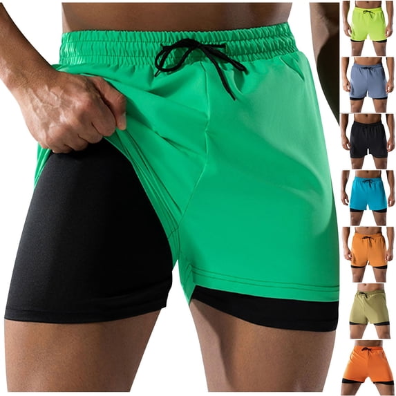 QNANSPI Swimming Trunks for Men, Mens Swim Shorts, Adult Mens Pocketless Double Layer Loose Fast Dry Swim Trunks
