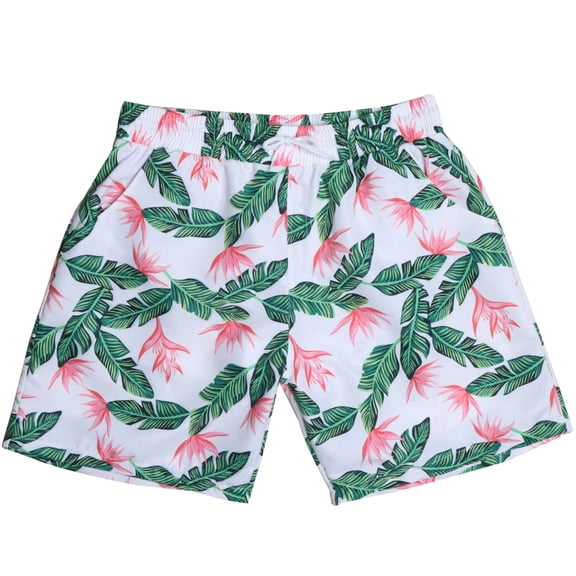 QNANSPI Swimming Trunks for Men, Mens Swim Shorts, Mens Tropical Print Mid Leg Conservative Swim Trunks