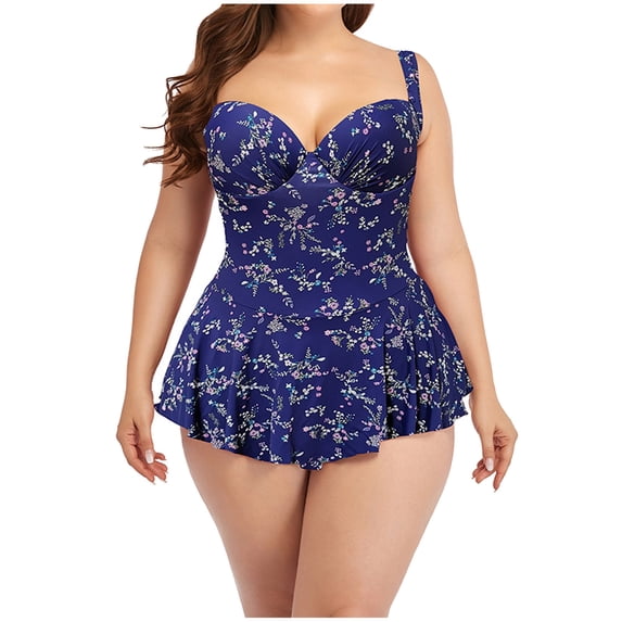 QNANSPI Swimsuit One Piece for Women, One Piece Swimwear for Ladies, Womens Extended Plus Size Print Skirted Conservative 1 Piece Swimsuit