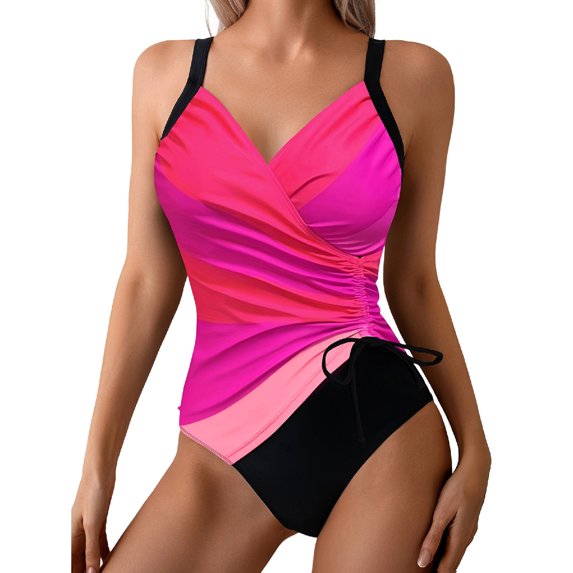 QNANSPI Swimsuit One Piece for Women, One Piece Swimwear for Ladies, Womens Fashion Print Swimsuit with Adjustable Drawcord Swimwear