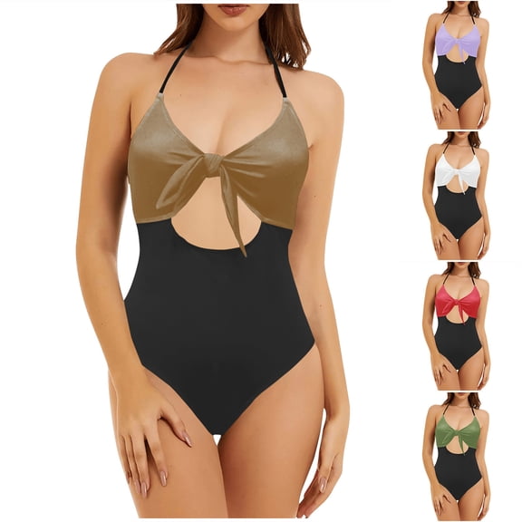 QNANSPI Swimsuit One Piece for Women, One Piece Swimwear for Ladies, Womens Floral Print Backless Cut Out 1 Piece Swimsuit