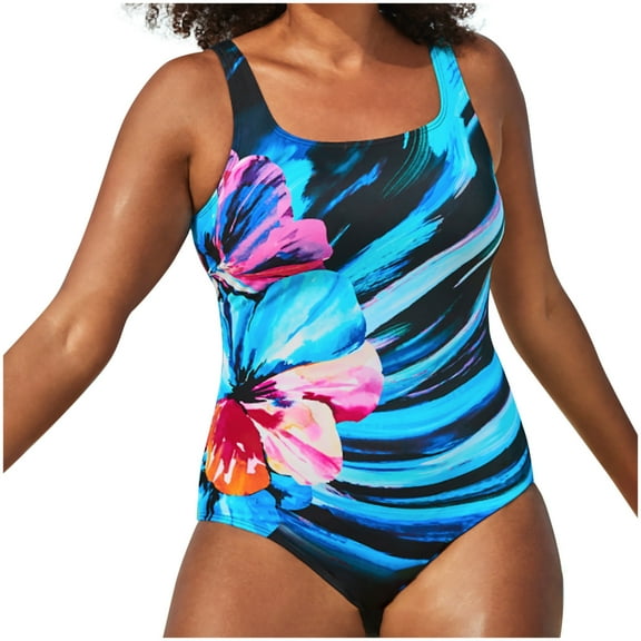 QNANSPI Swimsuit One Piece for Women, One Piece Swimwear for Ladies, Womens Printed for Plus Size Women with Padded Bra Top Swimsuit
