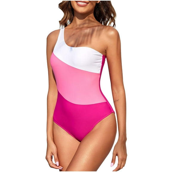 QNANSPI Swimsuit One Piece for Women, One Piece Swimwear for Ladies, Womens Solid Color Contrast Shaping Swimsuit