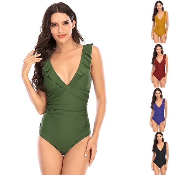 QNANSPI Swimsuit One Piece for Women, One Piece Swimwear for Ladies, Womens Stylish Solid Color Bikini Style Swimsuit Set Swimsuit