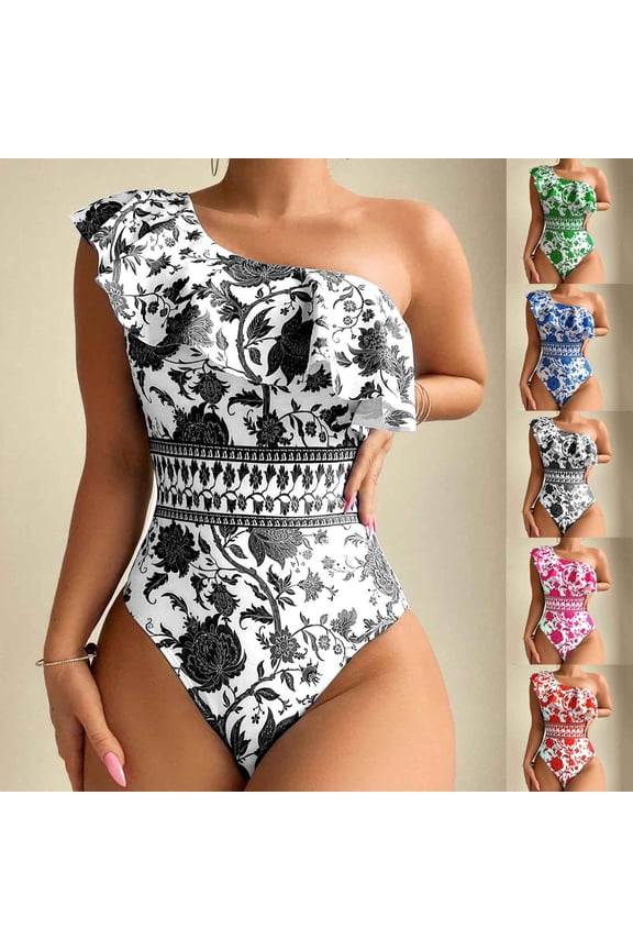 Swimsuit Sets for Women, Womens Swimsuits 2 piece, Womens One Shoulder Ruffle 1 Piece Swimsuit