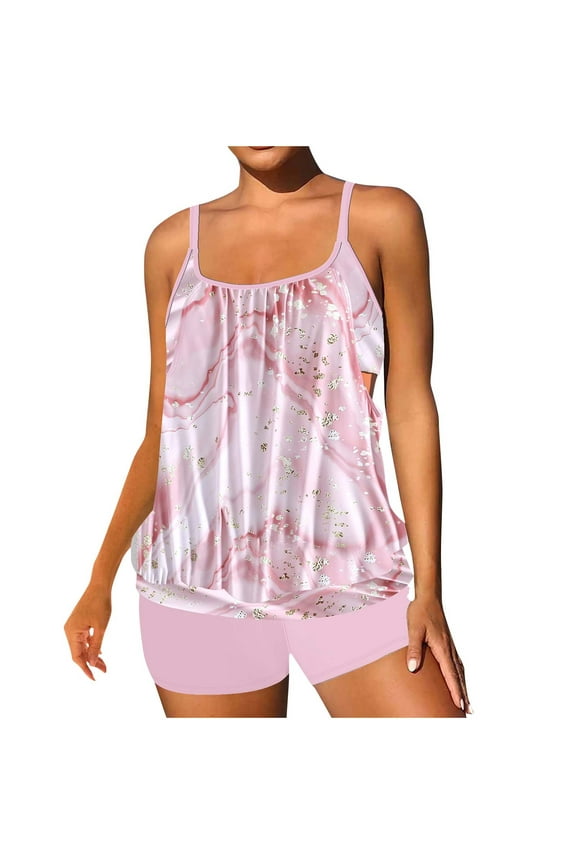 Swimsuit Sets for Women, Womens Swimsuits 2 piece, Womens Plus Size Casual Conservative Tank Set Mid Leg 2 Piece Swimsuit Set