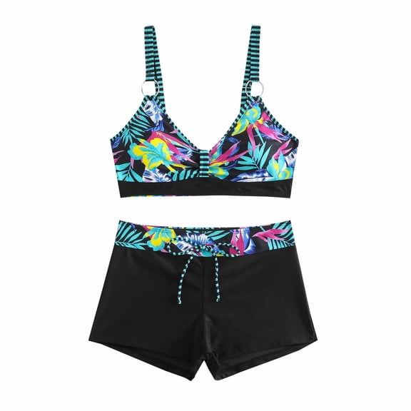 QNANSPI Swimsuit Sets for Women, Womens Swimsuits 2 piece, Womens Plus Size Print Modern Bikini Set 2 Piece Swimsuit for Beach