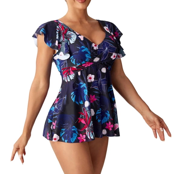 QNANSPI Swimsuit Sets for Women, Womens Swimsuits 2 piece, Womens Solid Color Backless Floral Bikini Set