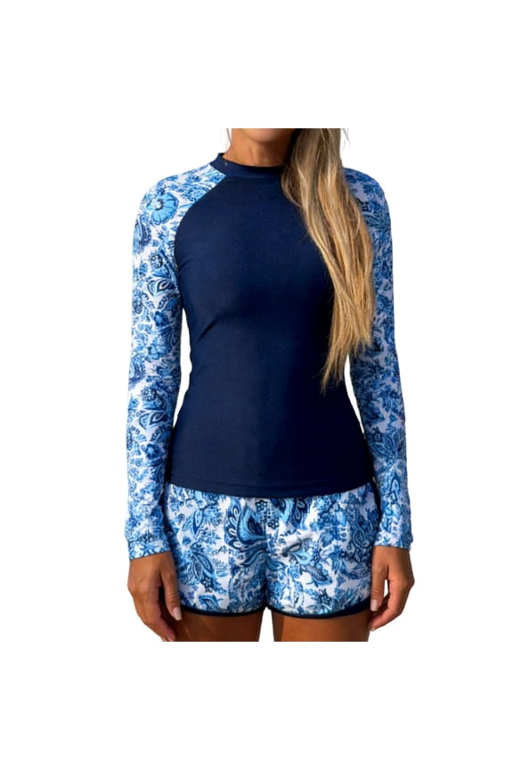 Swimsuit Sets for Women, Womens Swimsuits 2 piece, Womens Surf and Swim Racing Long Sleeve Print Swimsuit Set with Double Layer