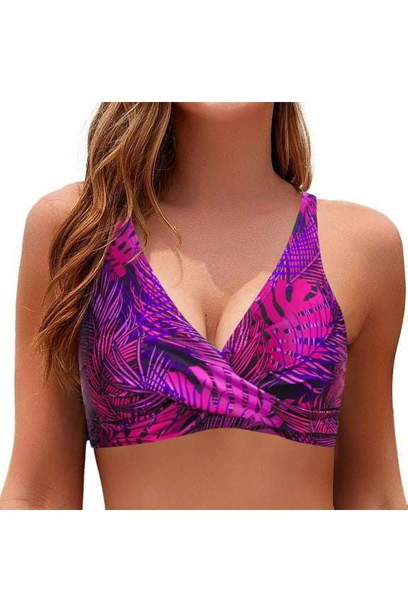 Swimwear Tops for Women, Bikini Tops for Women, Womens Bikini Top with Crisscross Solid Color and Soft Cups