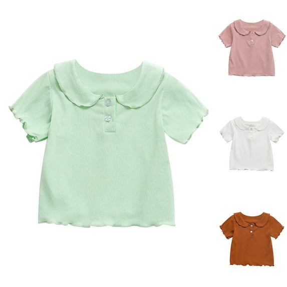 QNANSPI T-Shirts for Girls, Girls Short Sleeve Tops, QNANSPI Girls 6 Months-7 Years Fashion Solid Color Flounce Hem Short Sleeve Button Front Top