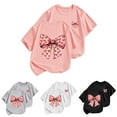 thumbnail image 1 of QNANSPI T-Shirts for Girls, Girls Short Sleeve Tops, QNANSPI Kids 2-14 Years Bow Print Round Neck Short Sleeve Casual T-Shirt For Big Children, 1 of 5