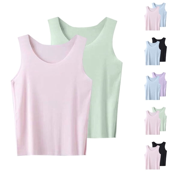 QNANSPI Tank Top for Boys and Girls,Kids Undershirts,2-piece Big Children's Ice Silk Top Seamless Suspender Children's Solid Color Summer Interior Wear