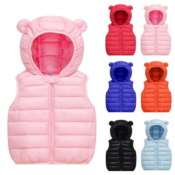 QNANSPI Tank Top for Boys and Girls,Kids Winter Sleeveless Jacket,Toddler Kids Boys Girls Fashion Cute Solid Color Windproof Padded Clothes Jacket Hooded Coat