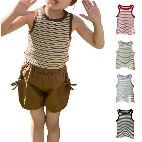 QNANSPI Tank Top for Boys and Girls,Child Casual Tank Tops,Toddler Kids Fashion Cute Stripe Soft Sleeveless Bottom Camisole