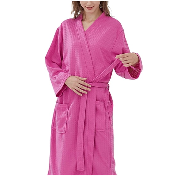 QNANSPI Waffle Robes for Women, Summer Robes for Ladies, Women's Mid Length Home Loungewear Pajamas Lace Bathrobe Soft Lightweight Robe for Daily Home Wear