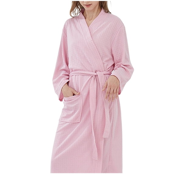 QNANSPI Waffle Robes for Women, Summer Robes for Ladies, Women's Mid Length Home Loungewear Pajamas Lace Bathrobe Soft Lightweight Robe for Daily Home Wear