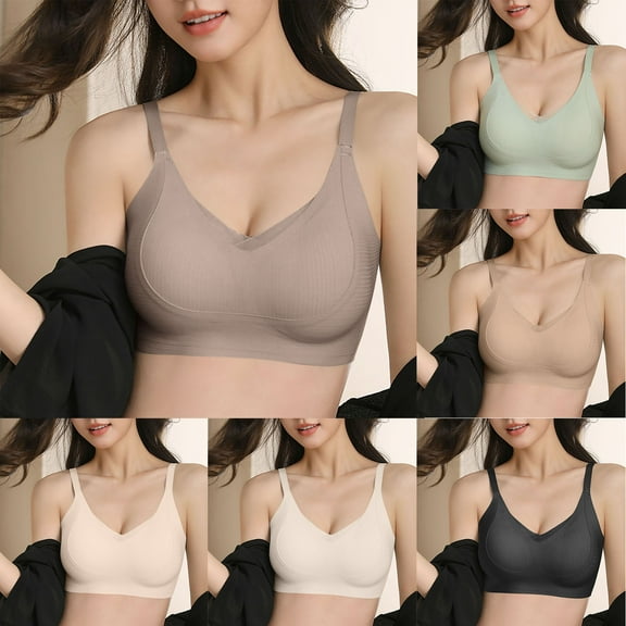 QNANSPI Women Backless Bra,Everyday Bras,Sheer Mesh Wireless Bra V Neckline Deep Back Push Up Support Lightweight Breathable Comfortable Women Bras