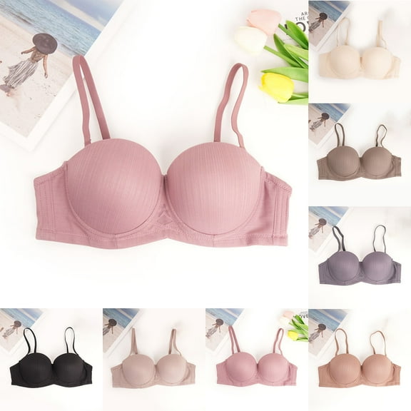 QNANSPI Women Backless Bra,Everyday Bras,Underwire Deep Bra Low Back Push Up Lift Support Solid Color Evening Dress Wear Women Bras