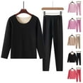 thumbnail image 1 of QNANSPI Women Crew Neck Thermal Underwear 2 Piece Fleece Lined Warm Thick Cozy Base Layer Top and Bottom Inner Wear Pajama Sets, 1 of 5