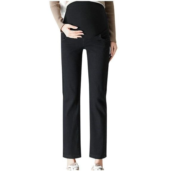 QNANSPI Women Maternity Jeans,Wide Leg Maternity Pants,Denim Straight Leg Jeans for Women High Waist Over The Belly Support Roomy Stretch Pants