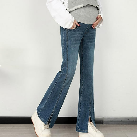 QNANSPI Women Maternity Jeans,Wide Leg Maternity Pants,Maternity Denim Pants Women High Waist Over The Belly Support Straight Leg Jeans