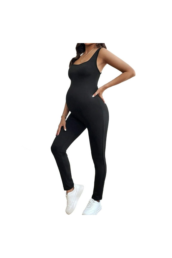Women Maternity Pants,Maternity Jumpsuit for Women,Sleeveless Jumpsuit Women Solid Color Over The Belly Support Bodycon Maternity Romper