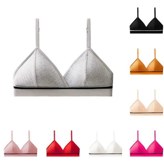 QNANSPI Women Sports Bras,Everyday Bras,Ribbed Breathable Bra Solid Color Soft Comfortableable Wireless Light Support Everyday Bralette