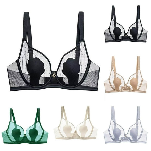QNANSPI Women Wireless Bra,Everyday Bras,Sheer Mesh Demi Bra Soft Support Push Up style Coverage Everyday Lightly Lined Bra