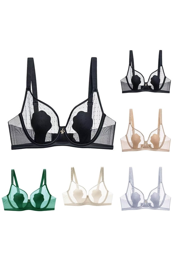 Women Wireless Bra,Everyday Bras,Sheer Mesh Demi Bra Soft Support Push Up style Coverage Everyday Lightly Lined Bra