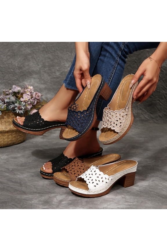 Women's Beach Sandals, Summer Breathable Footwear for Women, Womens Fashion Casual Warm Season Recent Solid Color Outdoor Thick Sole High Heel Thick Heel Slides