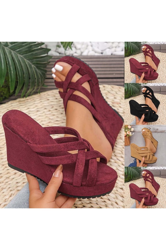 Women's Beach Slides, Casual Footwear for Women, Womens Fashion Casual Versatile Open Toe Vacation Wrap Strap Warm Fall Weather Trendy Wedge Slides
