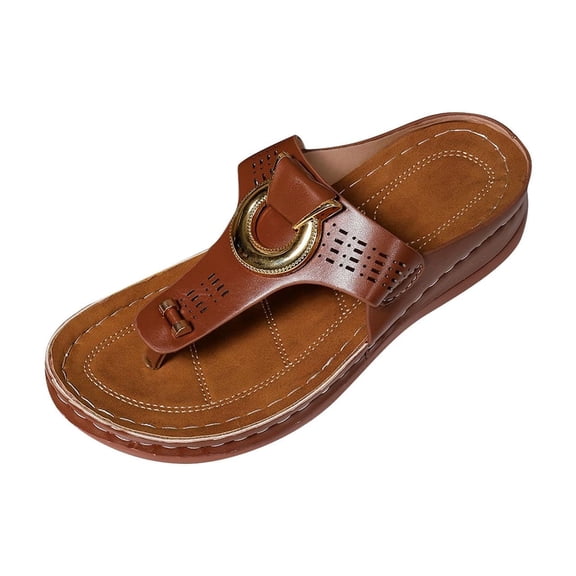 QNANSPI Women's Beach Slides, Casual Footwear for Women, Womens Fashion Casual Warm Season Outdoor Cut Out Solid Color Toe Post Open Toe Thick Wedge Slides