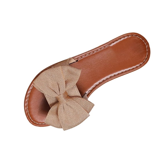QNANSPI Women's Beach Slides, Casual Footwear for Women, Womens Fashion Recent Solid Color Bow Flat Round Toe 1-Strap Fabric Outdoor Wear Slides