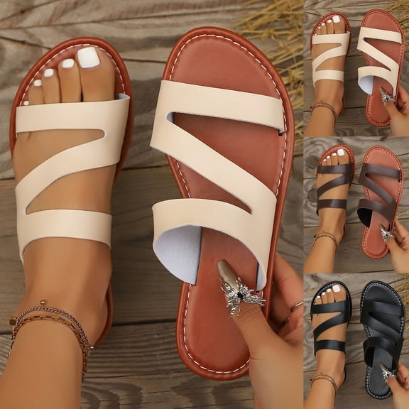 QNANSPI Women's Beach Slides, Casual Footwear for Women, Womens Flat Roman Bohemian Beach Casual Light Supportive Shoes Footwear