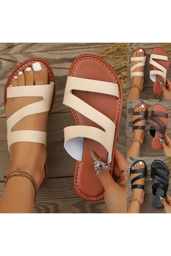 Women's Beach Slides, Casual Footwear for Women, Womens Flat Roman Bohemian Beach Casual Light Supportive Shoes Footwear