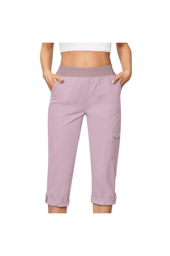 Women's Cargo Pants, Casual Pants for Women, Women's High Waist Cargo Pants Elastic Waistband Stretchy Angled Hem Belted Pockets Daily Outdoor Wear