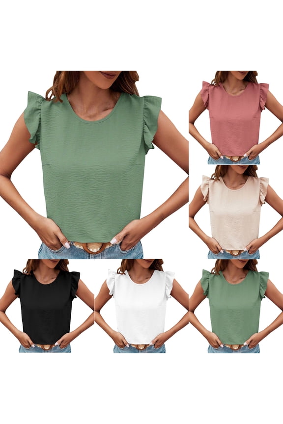 Women's Casual Layering Tank Tops, Breathable Sleeveless Camisole Tops, Ladies' Leopard Print Ruffled Neck Crew Neck Casual Shopping Trip Tank Tops